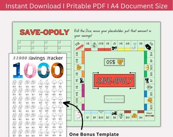 Saveopoly Savings Challenge Printable, Gaming Savings Tracker, Save-Opoly Game,  Saveopoly Money Savings Game, Financial Saving Goal Planner