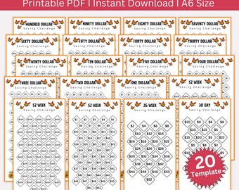 Savings Challenge Printable, Mini A6 Savings Challenge Bundle, Money Saving Tracker Challenge, A6 Savings Challenge, Set Of 20