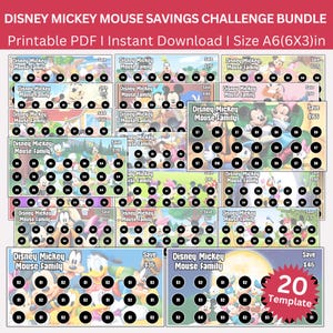 Mickey Mouse Family Savings Challenges Printable Bundle, Budget Binder Challenge, Digital Saving Challenge PDF, Cute Funny Cartoon