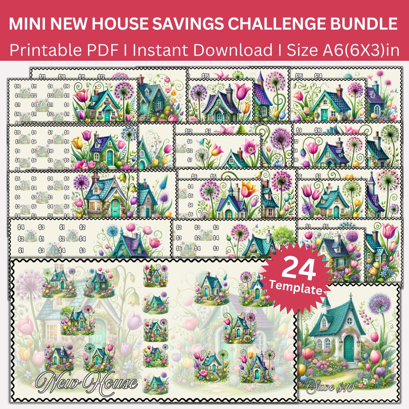 New Dream House Savings Challenge Printable Bundle, Mini House Budget ...