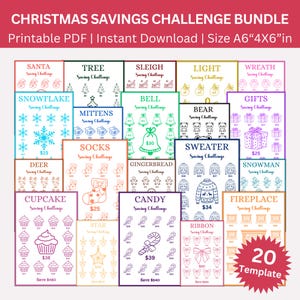 Christmas Savings Challenge Printable Bundle, Mini A6 Santa Saving Challenges, Xmas Money Savings Tracker, Christmas Cash Budget Binder