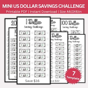 Mini US Dollar Savings Challenge Printable, A6 Low Income Saving Challenges, Money Savings Tracker Bundle, Budget Binder, Envelope Challenge