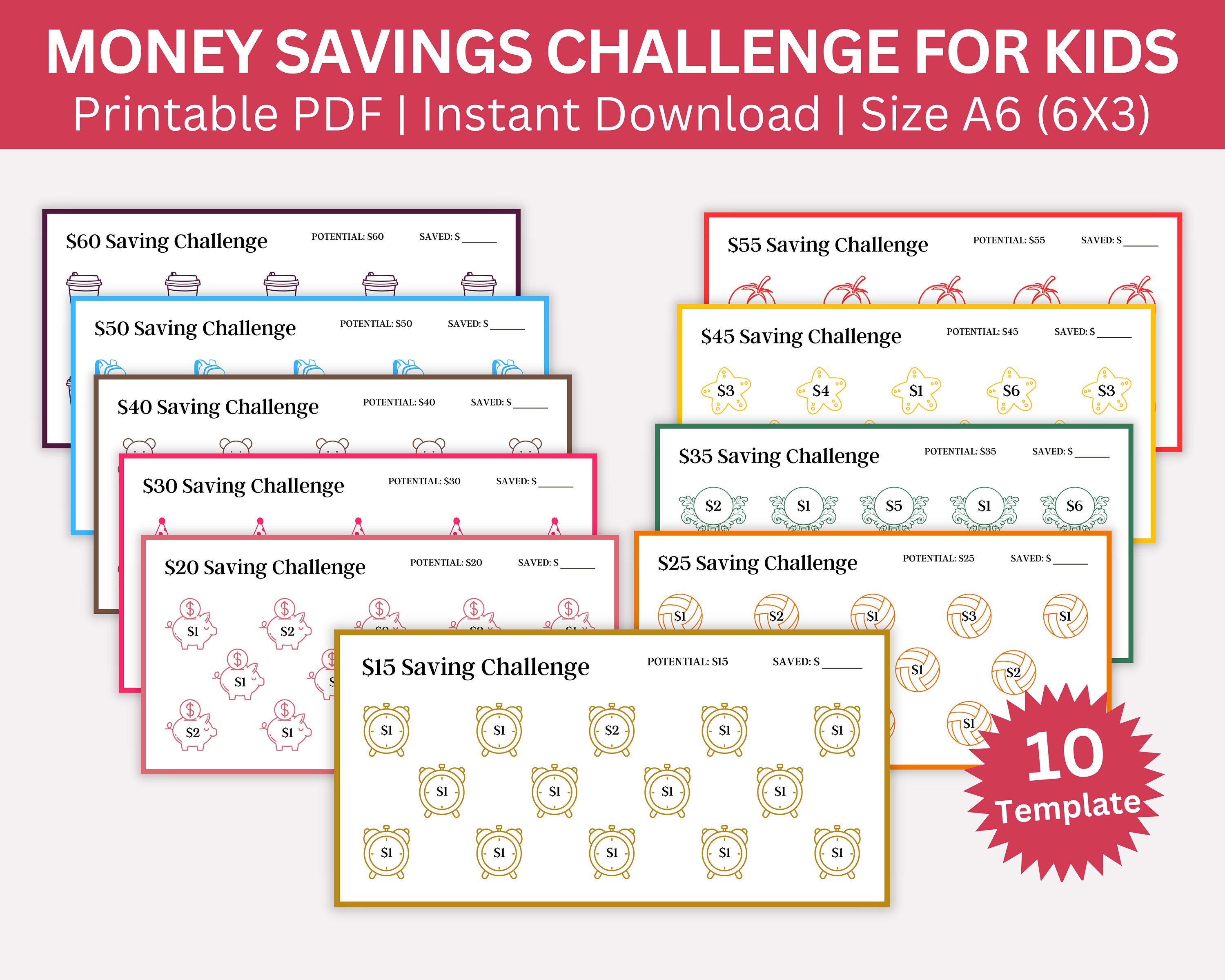 Money Savings Challenge for Kids, A6 Kid Mini Saving Challenges, Kids ...