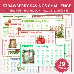 A6 Strawberry Savings Challenge Printable Bundle, Mini Low Income Strawberry Saving Challenges, Money Tracker, Budget Binder, Cash Envelope