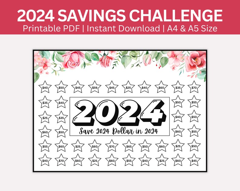 2024 Saving Challenge Printable New Version A4 and A5 Size, 2024 Money