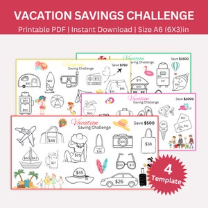 Urlaubsersparnis-Challenge, Familienurlaub-Ersparnis bedruckbar, Umschlag-Challenge, Urlaubsgeldersparnis, Reiseersparnis, Urlaubsplaner