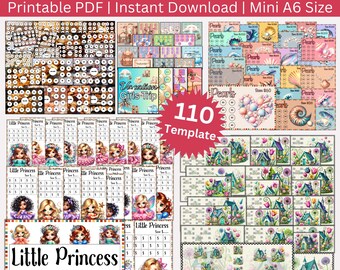 May include: A bundle of printable savings challenges in a variety of designs. The designs include a Little Princess theme, vacation, and pearl-themed challenges. The bundle includes 110 templates and is available in mini A6 size.