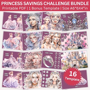 Cute Princess Castle Wedding Savings Challenge Printable Bundle, Princess Saving Envelope Challenges, Royal Money Tracker, Princess Binder