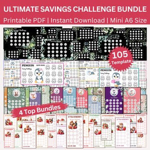 Ultimate Savings Challenge Printable Bundle, A6 Mini Strawberry Saving Challenges, Penguin Money Tracker, Low Income Budget Binder Envelopes