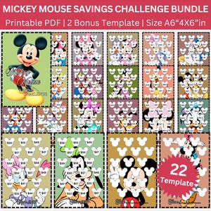 Lot imprimable Défis d'économies Mickey Mouse, défi de reliure budgétaire Mickey Mouse, économie numérique PDF, dessin animé drôle de Mickey Mouse