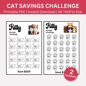 Kitty Cats Savings Challenge Printable, Mini Kitty A6 Size Saving Challenge, Money Savings Tracker Bundle, Budget Binder, Envelope Challenge