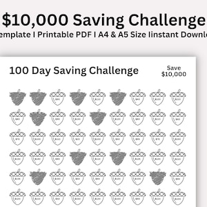 10,000 Savings challenge,  10K Challenge, Savings Goal Printable, 10,000 Saving Tracker, Money Challenge, A4/A5, Instant Download
