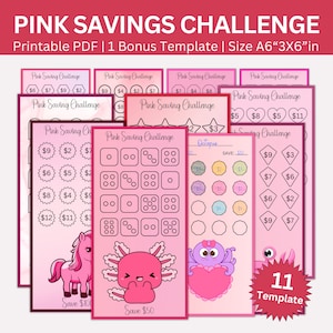 Rosa Spar-Challenge, Mini A6 Pink Tier Spar-Challenge, Pinky Planer Geldspar-Tracker, Bargeldumschläge, Budgetmappe