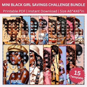 Black Girl Back  Financial Glow Up Savings Challenge Printable Bundle, Black Woman Budget Binder Saving Envelope Challenges, Money Trackers
