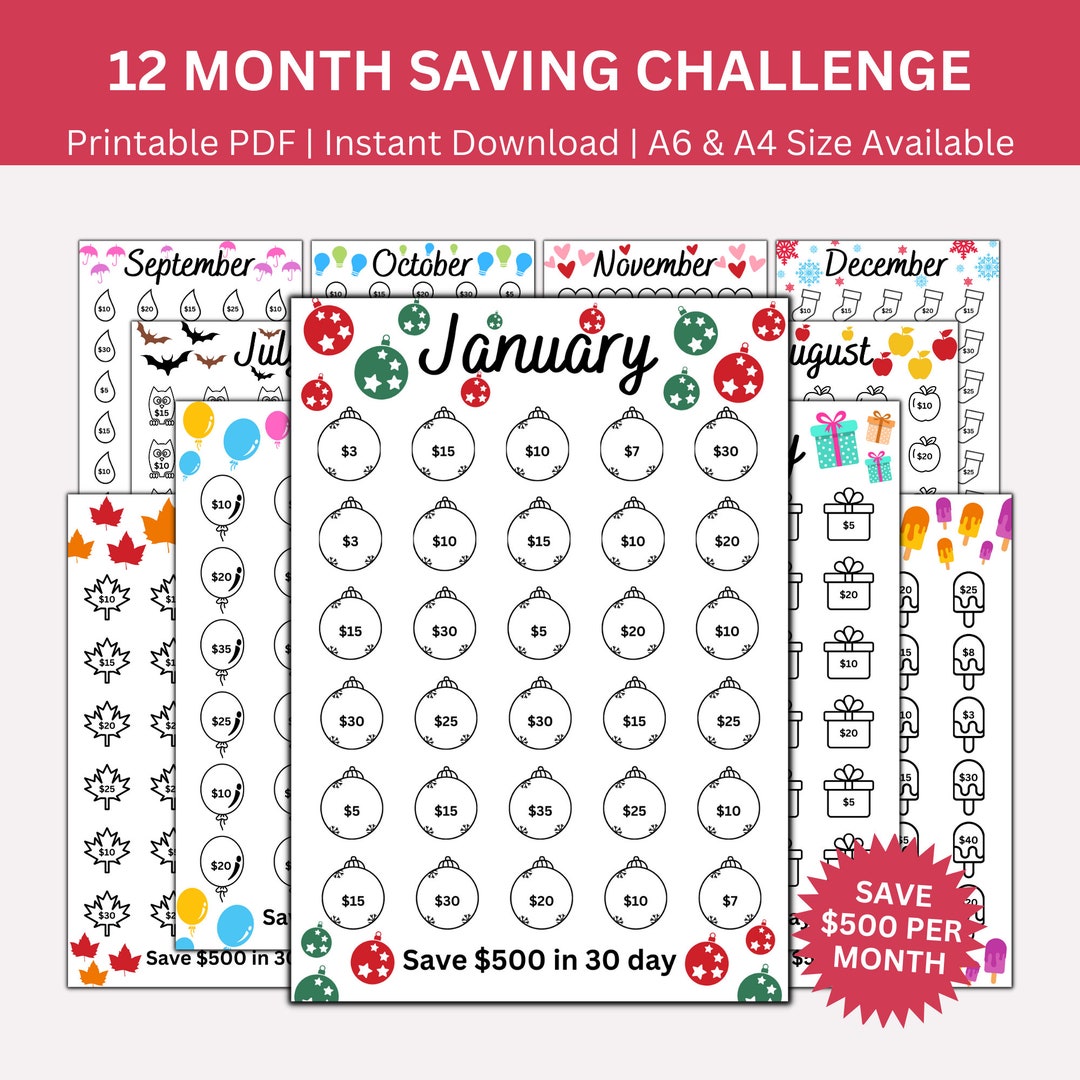 12-monthly-savings-challenge-printable-saving-challenge-bundle-money-challenge-tracker-a6-cash-budget-challenge-etsy for 12 Month Savings Challenge Free Printable 12 Monthly Savings Challenge Printable, Saving Challenge Bundle, Money Challenge Tracker, A6 Cash Budget Challenge - Etsy for 12 Month Savings Challenge Free Printable