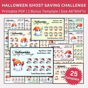 Cute Ghost Halloween Savings Challenge Printable, Low Income Spooky Saving Challenges, Money Tracker,  A6 Budget Binder, Envelope Challenge