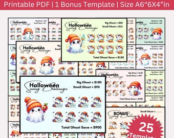 Cute Ghost Halloween Savings Challenge Printable, Low Income Spooky Saving Challenges, Money Tracker,  A6 Budget Binder, Envelope Challenge