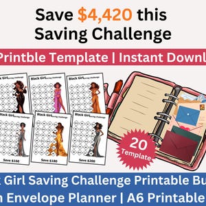 Op de afbeelding: Digitale illustratie van een spaaruitdagingsbundel. De afbeelding toont afdrukbare sjablonen met illustraties van vrouwen, een planner en de tekst "Bespaar €4.000 met deze spaaruitdaging". De bundel bevat 20 sjablonen.