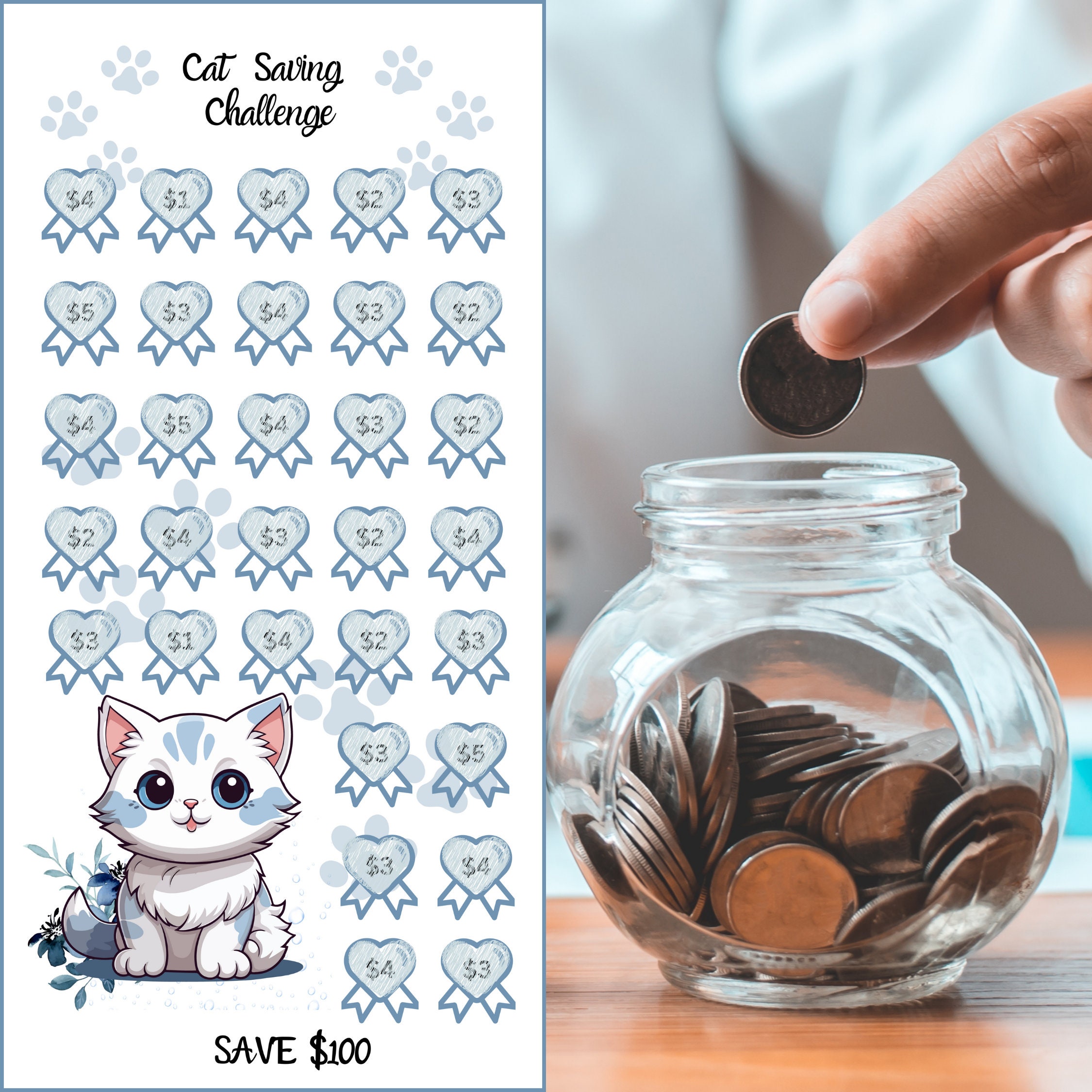 Cats Saving Challenge Printable, Mini Cat A6 Size Saving Challenge