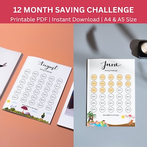 Monthly Savings Challenge Printable, 12 Month Color Saving Tracker Bundle, Money Savings Tracker, Budget Binder, Envelope Challenges