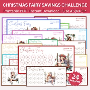 Christmas Fairy Savings Challenge Printable Bundle, Mini A6 Xmas Saving Challenges, Money Tracker, Holiday Envelope, Christmas Budget Binder