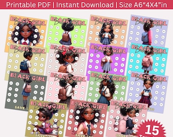 Black Girl Back To School Savings Challenge Printable Bundle, Cute Black Woman Saving Envelope Challenges, Money Tracker, Cash Budget Binder