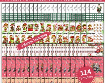 May include: A printable PDF savings challenge bundle with the text "THE ULTIMATE SAVINGS CHALLENGE BUNDLE". The design includes Christmas-themed graphics and the text "CHRISTMAS". The bundle includes 114 templates.