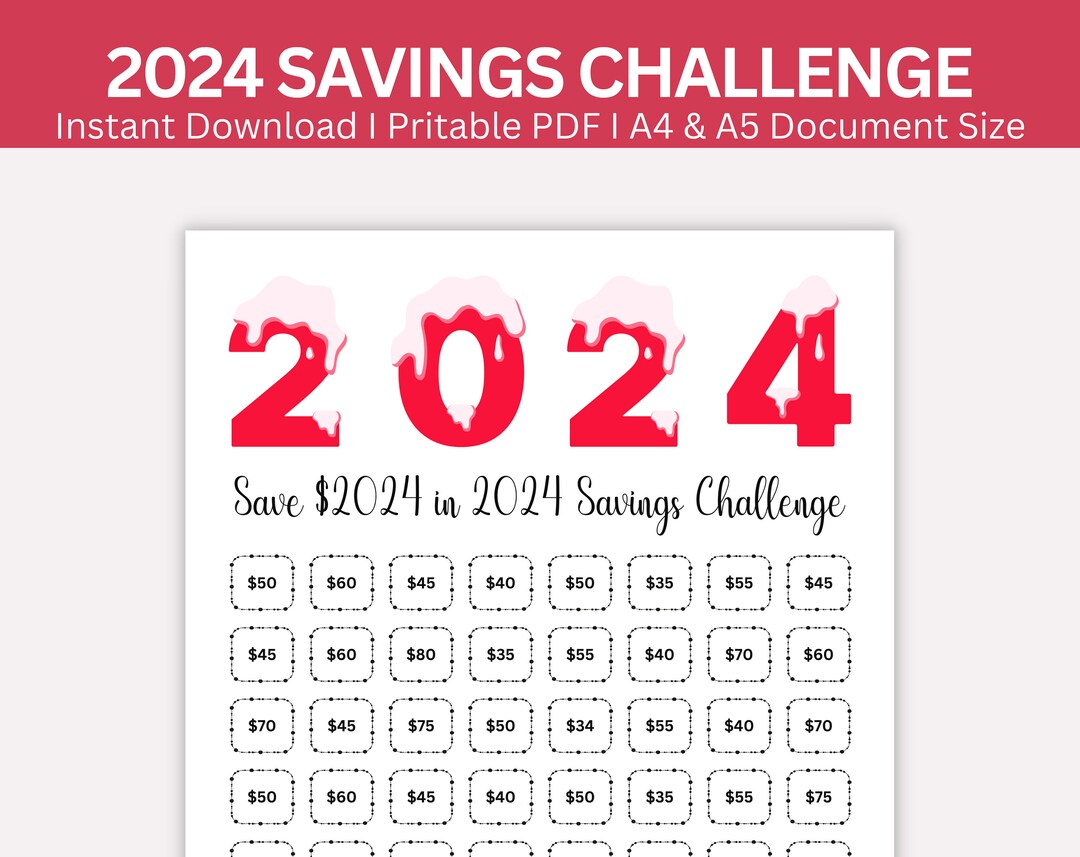 New 2024 Saving Challenge Printable, 2024 Money Saving Tracker , A5 and