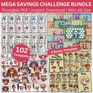 The Ultimate Mega Savings Challenge Printable Budget Binder, Very Funny Cartoon Saving Challenges Envelope Bundle, Funny Panda Fund Trackers