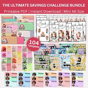 The Ultimate Savings Challenge Printable Budget Binder, Mega Black Girl Saving Challenges Envelope Bundle, Monthly Book Funds Trackers