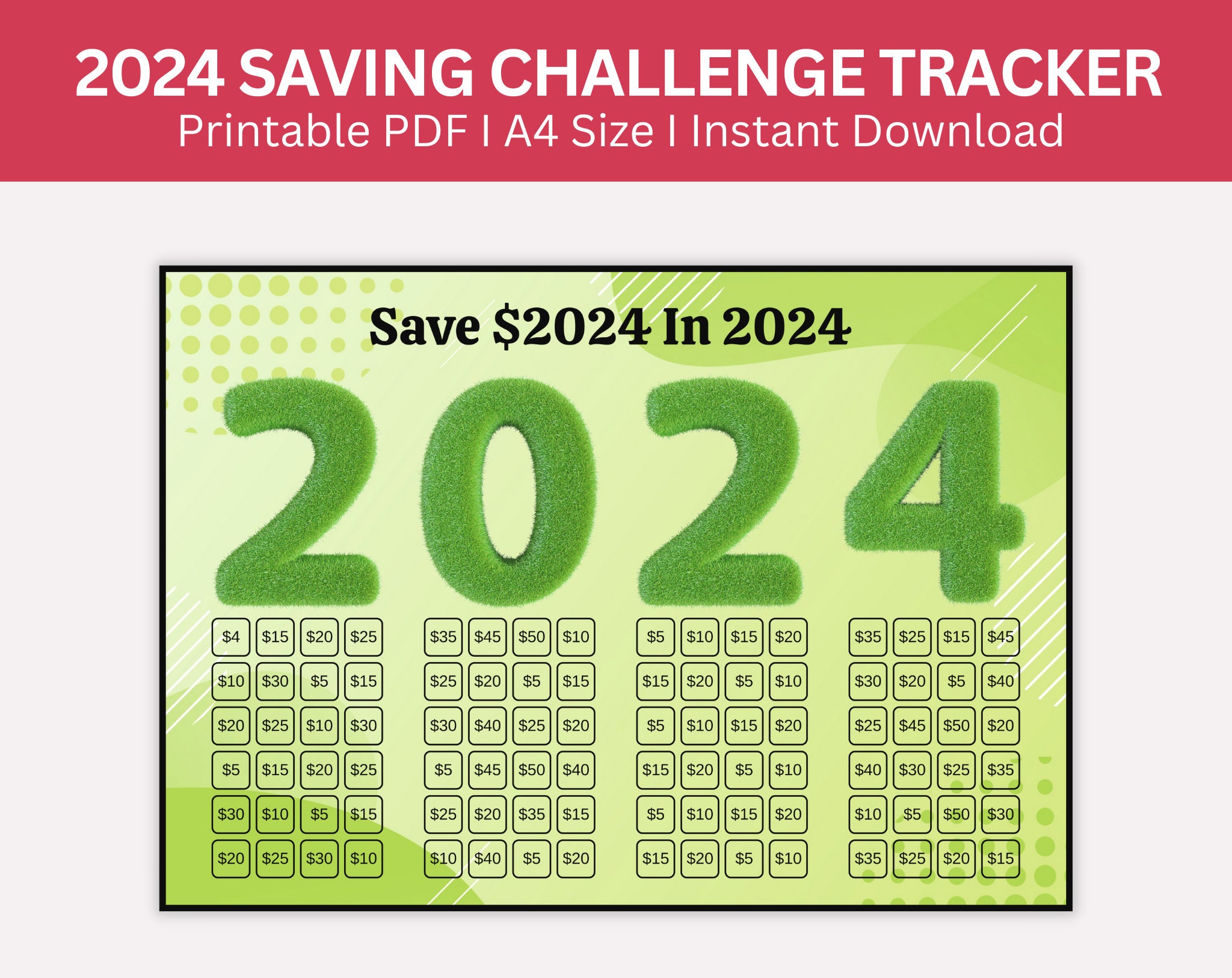 2024 Savings Challenge Printable, 2024 Money Saving Tracker , Mini Fits