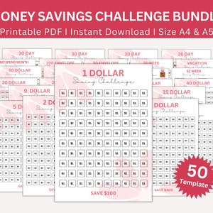 Money Saving Challenge Printable Bundle, Money Savings Tracker, Cash 100 Envelope Challenge, Budget Binder, Budget Planner