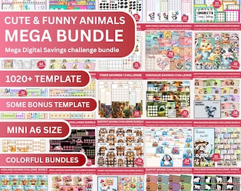 Cute Animal Savings Challenge Bundle, 1020+ A6 Printable Templates, Funny Animal Budget Tracker PDF, Cash Envelope System