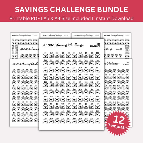 100 Envelope Box saving challenge printable binder, Money Savings Envelopes Template bundle, No spend challenge kit,  Instant Download PDF