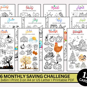 A6 Monthly Savings Challenge Printable, Savings Challenge Printable, A6 Mini Savings Challenge Trackers, Money Saving Challenge,Set Of 12