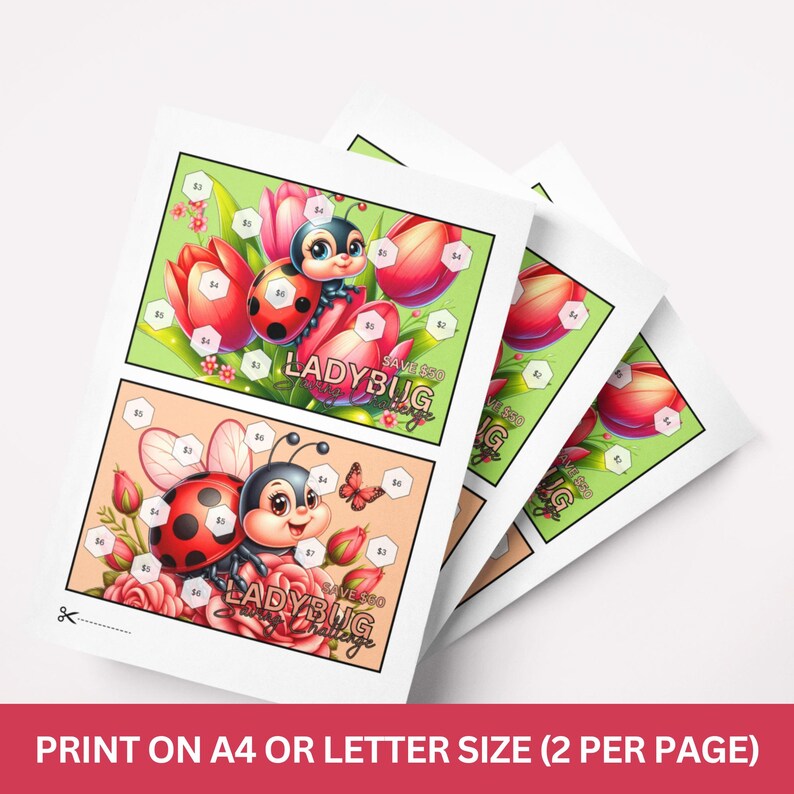 Cute Ladybug Savings Challenge Printable Bundle, A6 Size Ladybug Saving ...