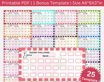 Low Income Savings Challenge Printable Bundle, Mini A6 Saving Challenges Binder, Money Savings Tracker, Cash Envelopes Challenges