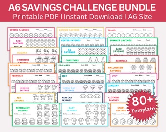 Savings Challenge Printable, Saving Challenge Bundle, Money Savings Tacker, A6 Cash Envelopes Challenges, Budget Binder, Money Envelopes