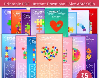 Mini Puzzle Savings Challenge Printable Bundle, A6 Low Income Puzzle Saving Challenges, Cash Envelopes, Money Tracker, Puzzle Budget Binder