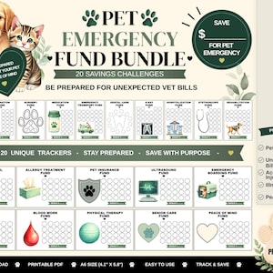Pet Emergency Fund Savings Challenge Bundle, 20 Vet Bill Tracker Printable PDF, A6 Dog Cat Budget Planner, Pet Insurance Fund, Cash Envelope