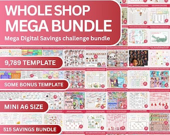 Whole Shop Mega Bundle, 9,789 Savings Challenge Templates, Budget Planner Printable, Money Tracker PDF, Cash Envelope A6 Binder Inserts