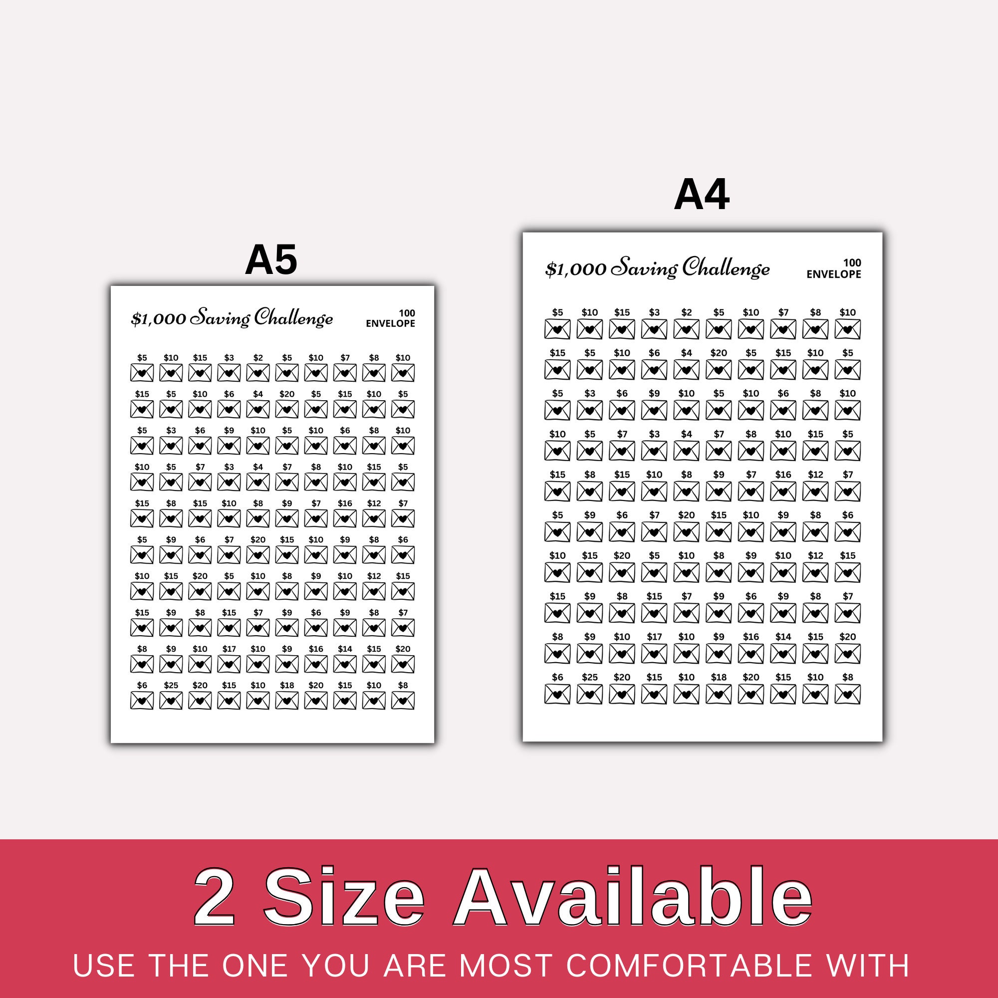 100 Envelope Box Saving Challenge Printable Binder, Money Savings ...