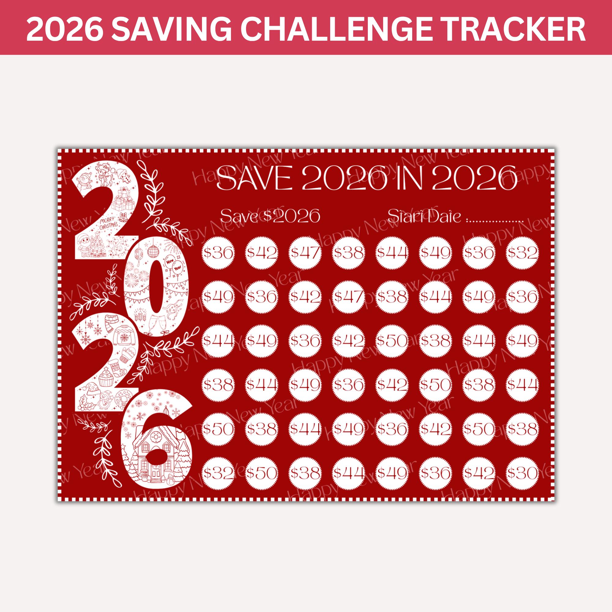 2026 Savings Challenge Printable, Save 2026 in 2026, Money Challenge ...
