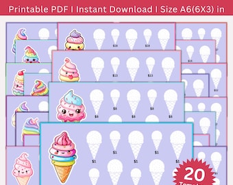 Ice Cream Savings Challenge Printable Bundle, Mini Ice Cream Saving Challenges, Envelope Challenge, Money Tacker, Ice Cream Budget Planner