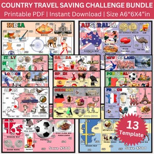 Explore The World New Country Travel Savings Challenge Printable, Travel Saving Envelope Challenges,  Vacation Dream Country Budget Binder