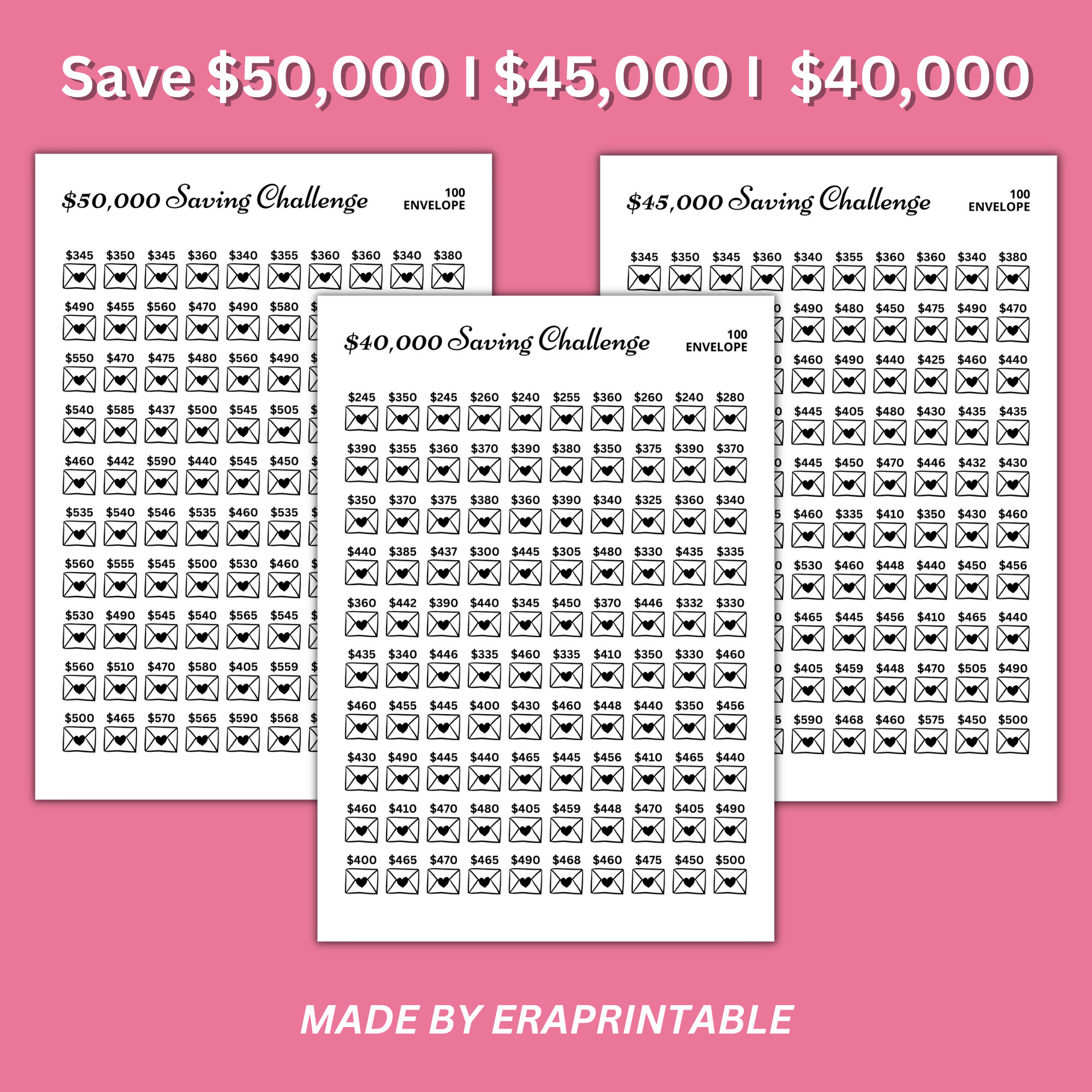 100 Envelope Box Saving Challenge Printable Binder, Money Savings ...