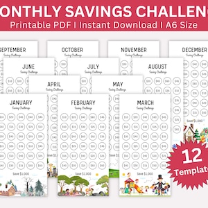 1k IN A Month Saving  Challenge Printable, 12 Month Savings Challenge, Savings Challenge Printable Bundle A6 Mini Money Saving Tracker