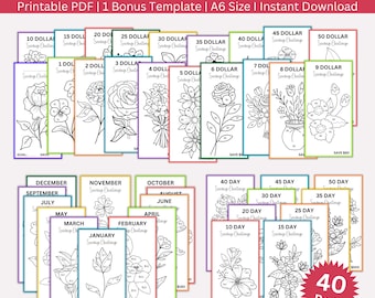 Ultimate Floral Coloring Savings Challenge Printable Bundle 40 Set, A6 Flower Saving Challenge, Money Savings Tracker, Envelope Challenges