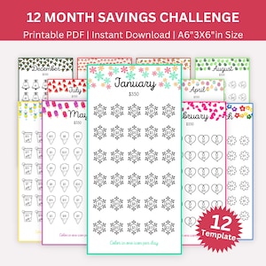 Monthly Savings Challenge Trackers, Mini Fits A6 Size Saving Challenge Bundle, Money Savings Challenge Printable, Cash Envelopes Challenge