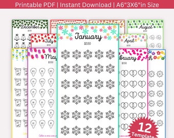 Monthly Savings Challenge Trackers, Mini Fits A6 Size Saving Challenge Bundle, Money Savings Challenge Printable, Cash Envelopes Challenge